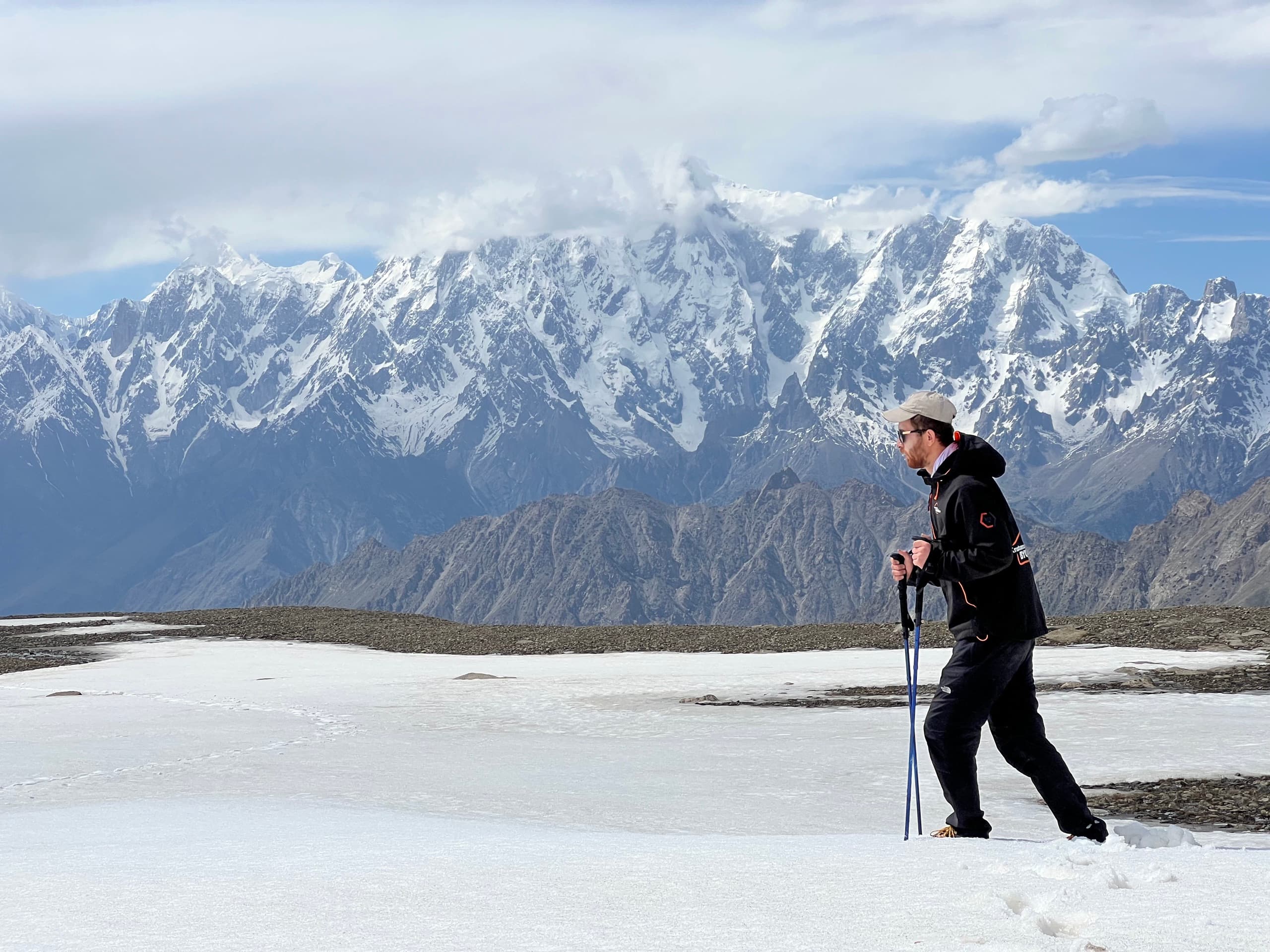 Snow-capped Karakoram peaks above a mountain valley
