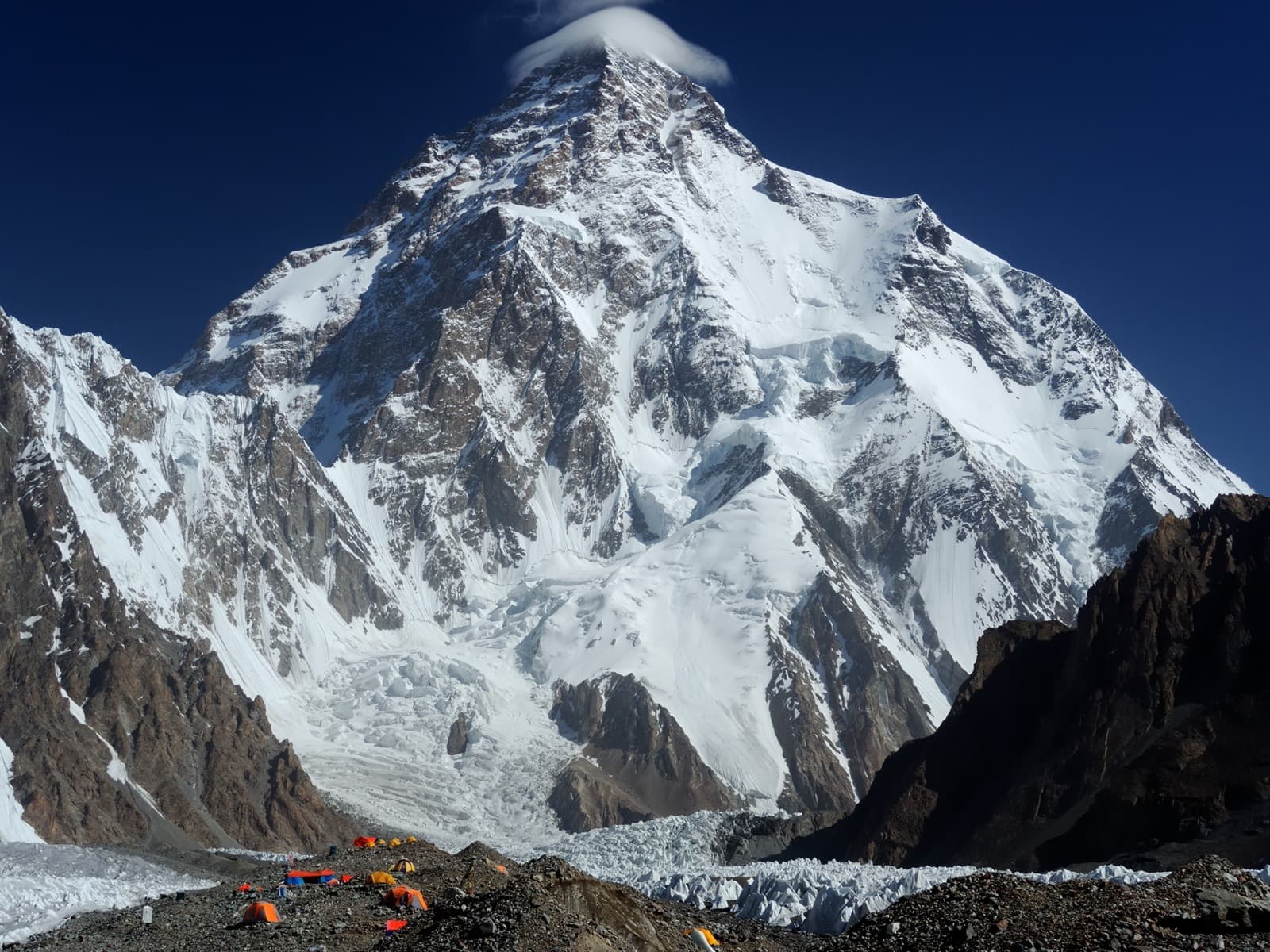Trekkers approaching K2 Base Camp on the Baltoro Glacier